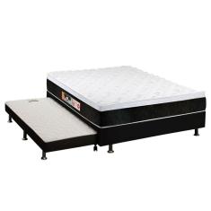 Cama Box C/Auxiliar Casal: Colchão Espuma Castor D45 Black E White + Base Crc Courano Black(138X188)
