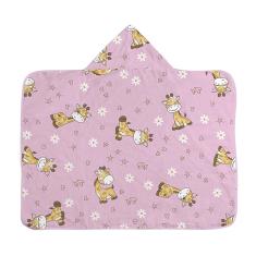 TOALHA DE BANHO COM CAPUZ COM FORRO BERCINHO 70CM x 90CM GIRAFA ROSA