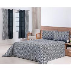 Jogo Lençol 4 Peças Cama Viúva 2,03mx1,20mx35cm 100% Algodão 180 Fios Ponto Palito Chevron Preto