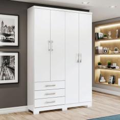 Guarda-Roupa Solteiro Caju 4 Portas 3 Gavetas Branco - Henn