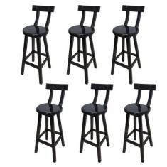 Kit 6 Banqueta Alta de Madeira com Encosto Girafa Preto - Vivá Móveis