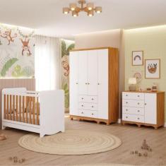 Quarto Bebê Completo Berço Americano Ben 3em1 Guarda Roupas 4 Portas C