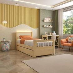 Bicama Solteiro Wave Juvenil Reversível em Led com Rattan, Peseira Pal