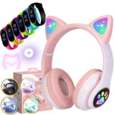 Fone Orelha De Gato Headphone Gatinho Com Led Fone Bluetooth e pulseir
