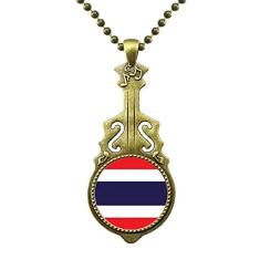 DIYthinker Colar com bandeira nacional da Tailândia com pingente de música de guitarra antiga