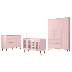 Dormitório Melinda Guarda Roupa, Cômoda com Porta e Berço Retrô - Phoenix Baby