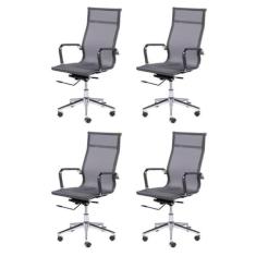 Kit 4 Cadeiras para Escritorio Presidente Esteirinha Tela Mesh 3303 Cinza