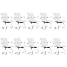Kit com 10 Cadeiras Esteirinha Presidente Escritório Fixa Branco