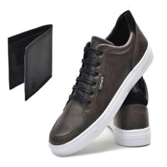 Kit Tênis Com Carteira Casual Unissex Conforto - Forms, 42, Marrom