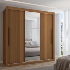 Guarda-Roupa Casal Cardiff 3 Portas 4 Gavetas com Espelho Cinamomo - P