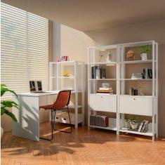 Conjunto Home Office 3 Peças 1 Escrivaninha 2 Estantes Match Branco
