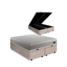 Cama Box Baú Queen + Colchão Strong D45 One Face Bege 158x198x66cm - Suporta até 150Kg Por Pessoa