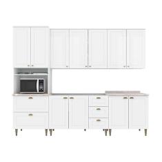 Cozinha Completa Americana c/ Pés 6 Peças (2 Armários + 1 Paneleiro + 2 Balcões + 1 Complemento) C5P62 Branco - Henn