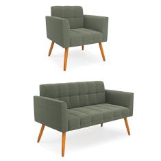 Namoradeira e Poltrona Pé Palito Castanho Elisa Bouclê Menta D03 - D`Rossi