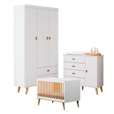 Quarto De Bebê Duda Com Berço Americano Ligia Branco Acetinado Bétula – Carolina Móveis