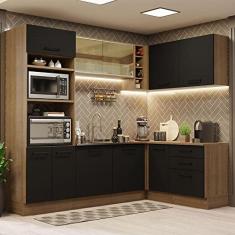 Cozinha Completa de Canto Madesa Agata 399001 com Armário e Balcão (sem Tampo e Pia) - Rustic/preto