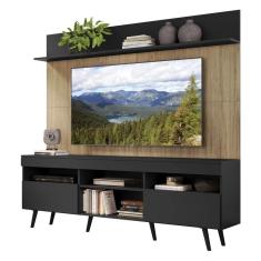 Rack Com Painel Tv 65 Preto/rustic Com Prateleira e Pés
