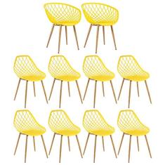 Loft7, Kit - 2 cadeiras Clarice Nest com braços + 8 cadeiras Cleo - Amarelo