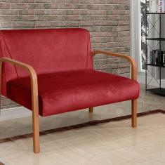 Namoradeira Anita Sofá 2 Lugares Moderna Braço Madeira Suede Bordô 110