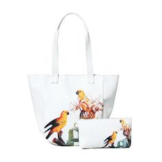 ADYAN Bolsa feminina de couro macio feito à mão com estampa floral, Branco