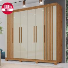 Guarda-Roupa de Casal 100% MDF 6 Portas 4 Gavetas Inglaterra Ripado - Tudo de Móveis