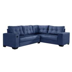 Sofá de Canto 5 Lugares Dijon com Entrada USB Suede Azul Marinho - Imp