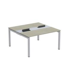 Mesa Plataforma Dupla com Pé de Aço para Coworking 140X140/2P PDC14/14/2P Nogueira Casablanca/Cinza