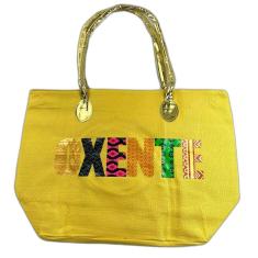 Bolsa De Praia Palha Feminina Com Zíper De Ombro Oxente Sacola Ecobag Tote Juta Com Alça Dourada amarelo