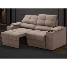 Sofá com Porta Copos e Carregador USB Retrátil e Reclinável Ringo 1,70m Velosuede Marrom - netsofas