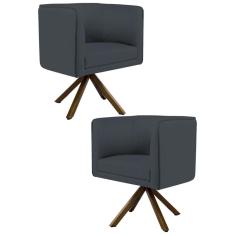 Kit 2 Poltronas Base Giromad Madeira Betina B-317 Veludo Cinza - Domi