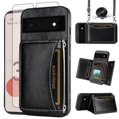 Asuwish Capa de celular para Google Pixel 6 carteira com protetor de tela de vidro temperado, compartimento para cartão de crédito, alça transversal, suporte de ombro, acessórios para celular Pixel6