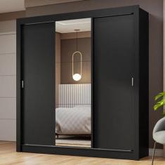 Guarda-Roupa Casal 3 Portas de Correr com Espelho Nobre Madesa, Preto