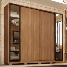 Guarda Roupa Casal Laredo 4 Portas Flex Amêndola Touch Com Vidro Reflecta E Pés - Demartêz