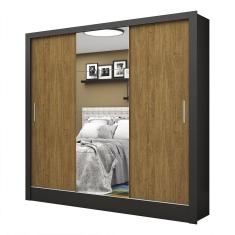 Guarda Roupa Roupeiro Santiago Plus 3 Portas De Correr Com Espelho Central 3 Gavetas Carioca Preto Cinamomo