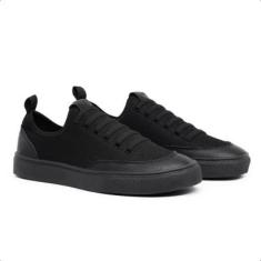 Tênis Casual Cano Baixo Sapatênis Masculino Preto Cadarço Elástico Calce Fácil Confortável-Masculino