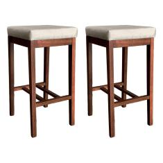 Kit 2 Banquetas Alta Estofada para Bancada Bali 74 Cm Madeira Maciça Suede Bege CCS