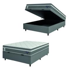 Cama Box Baú Colchão Casal Molas Ensacadas Euro In Up 138x188x67cm Cinza / Branco Probel - Suporta até 110kg por Pessoa