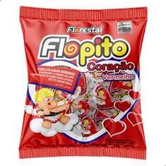 Pirulito Flopito Coração Vermelho sabor Morango Pacote 500g com 50 uni