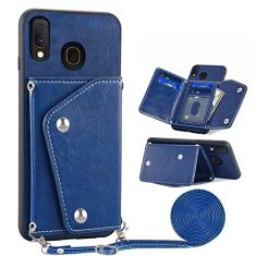 Asuwish Capa de telefone para Samsung Galaxy A20 A30 capa carteira com protetor de tela de vidro temperado e suporte para cartão alça transversal acessórios de celular de couro M10s A 30 20A SM A205G