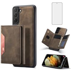 Asuwish Capa de telefone para Samsung Galaxy S21 5G 6,2 polegadas capa carteira com protetor de tela de vidro temperado e suporte para cartão de crédito acessórios de celular de couro S 21 21S G5