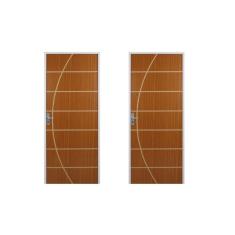 2 Kits Porta de Madeira Decorada 215x85cm com Batente de Aço 06cm Neblina Mogno