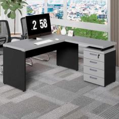 Mesa em L Escritório 1,50m Gaveteiro 4 Gavetas Pé Painel F5 - F5 Offic