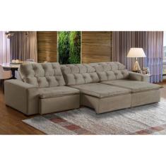 Sofá 06 Lugares Retrátil e Reclinável Alasca 320 Cm Pillow Veludo Bege