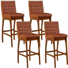 Kit 04 Banquetas Altas Para Cozinha Sala de Jantar Fixa Mila B04 Mater