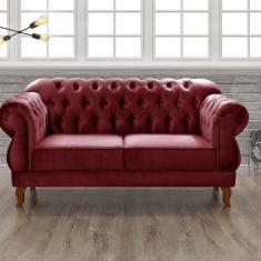 Sofá 2 Lugares Duquesa Chesterfield Decoração Recepção Bordô