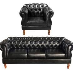 Conjunto Sofá Duquesa Chesterfield 3 Lugares + 1 Poltrona Preto