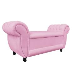 Recamier com Baú Grécia 195 cm Namoradeira Calçadeira Suede Rosa Bebê D'Rossi