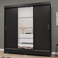 Guarda Roupa Casal com Espelho 3 Portas Atenas Yescasa Preto