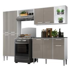 Cozinha Compacta Multimóveis Xangai Fg3414 Com 2 Leds Armário E Balcão Branca/lacca Fumê