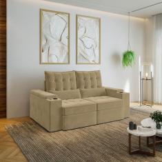 Sofá Retrátil e Reclinável com Porta Copos e Usb 3 Lugares 190cm Embaúba Extra Cabecasa Madeiramadei Palha Diamante